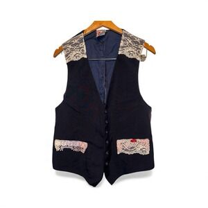 Vintage  90s‎ Vest Womens White  Blue Crochet Neal & David One Size